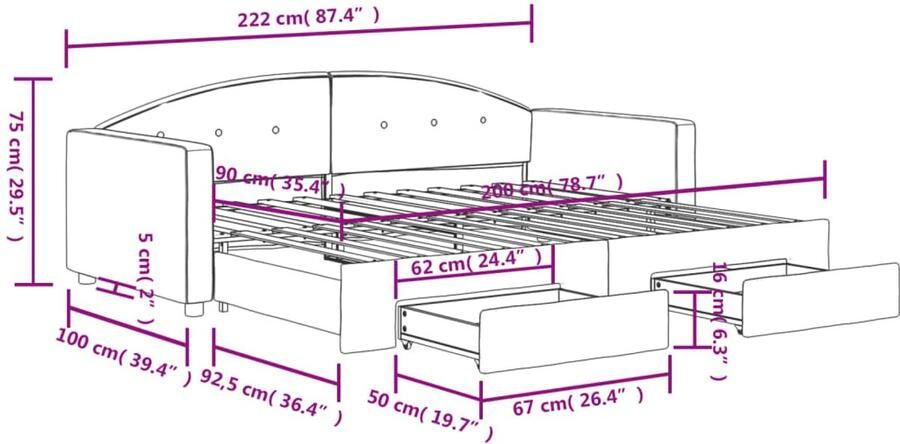 VidaXL -Slaapbank-onderschuifbed-en-lades-90x200-cm-fluweel-lichtgrijs - Foto 3