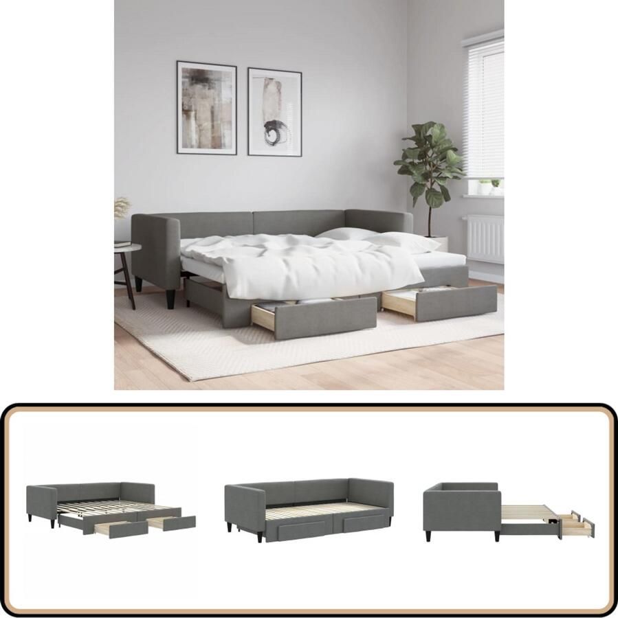 VidaXL Slaapbank Onderschuifbed en Lades 90x200 cm Slaapbank Onderschuifbed Tweepersoonsbed Lounge Sofa Multifunctioneel Meubilair