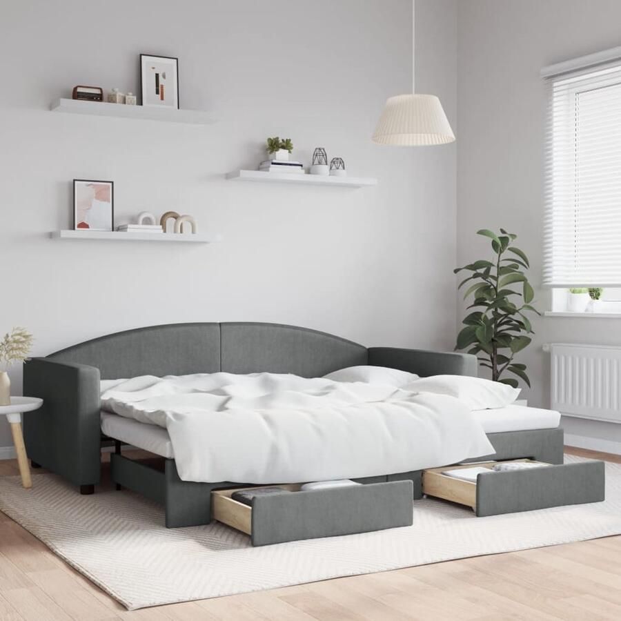 VidaXL Slaapbank Onderschuifbed en Lades 90x200cm Slaapbank Sofa Bed Tweepersoonsbed Onder Schuifbed Donkere Kleuren Meubels Stoffen Bank Houten Bank Stapelbare Bedden Compact Wonen Veelzijdig Meubilair - Foto 2
