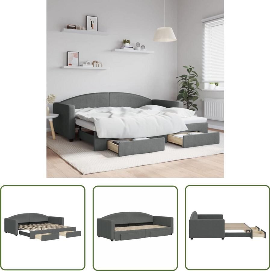 VidaXL Slaapbank Onderschuifbed en Lades 90x200cm Slaapbank Sofa Bed Tweepersoonsbed Onder Schuifbed Donkere Kleuren Meubels Stoffen Bank Houten Bank Stapelbare Bedden Compact Wonen Veelzijdig Meubilair