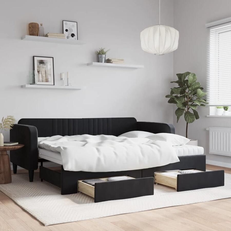 VidaXL Slaapbank Onderschuifbed & Lades 90x200cm Slaapbank Tweepersoons Bed Onderschuifbed Boxspring Lounge Sofa Zitmeubel Multifunctioneel Meubilair Zwarte Meubels Design Meubel - Foto 2