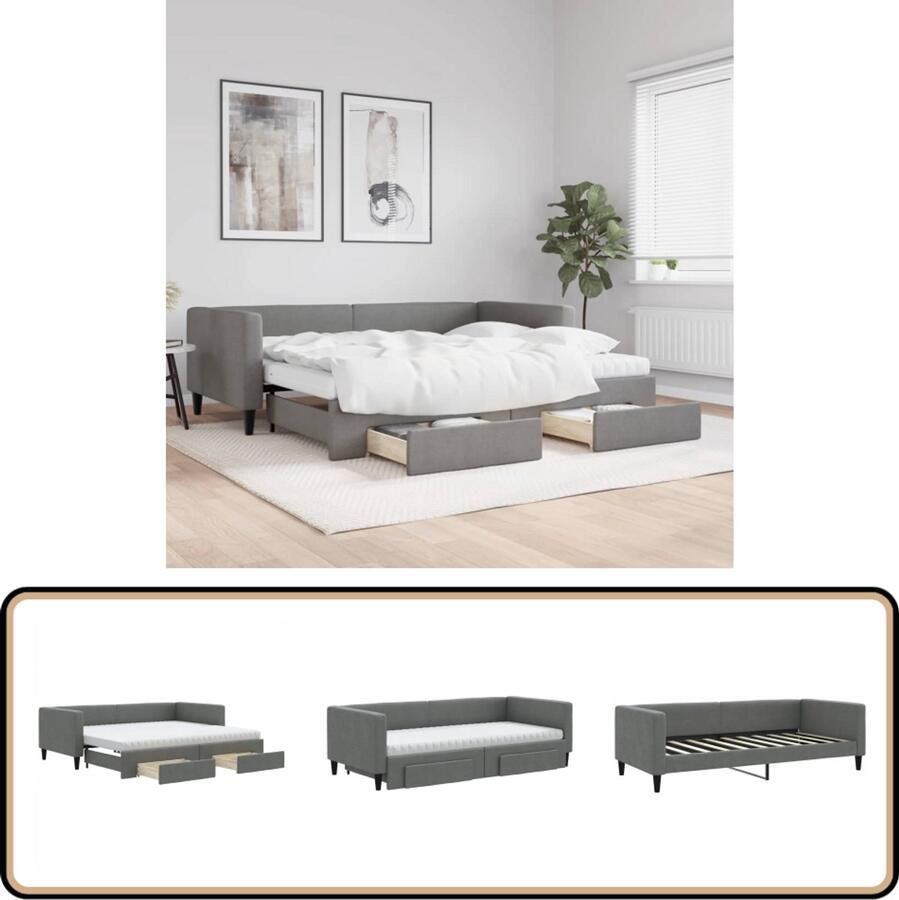 VidaXL Slaapbank Onderschuifbed en Lades Donkergrijs Slaapbank Sofa Bed Tweepersoons Bed Donkere Meubels Multifunctioneel Meubel