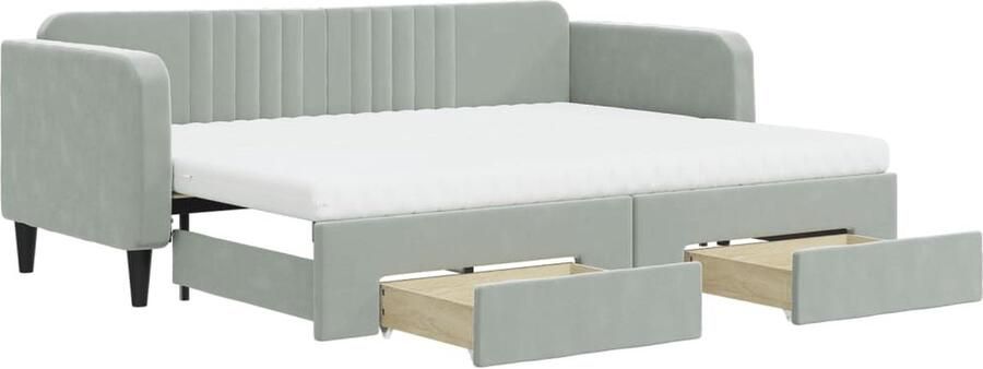 VidaXL Slaapbank Onderschuifbed en lades Lichtgrijs Slaapbank Sofa Bed Tweepersoonsbed Lounge Meubels Multifunctioneel Meubilair Designmeubil Grijs Meubilair Fluweel Meubilair - Foto 2