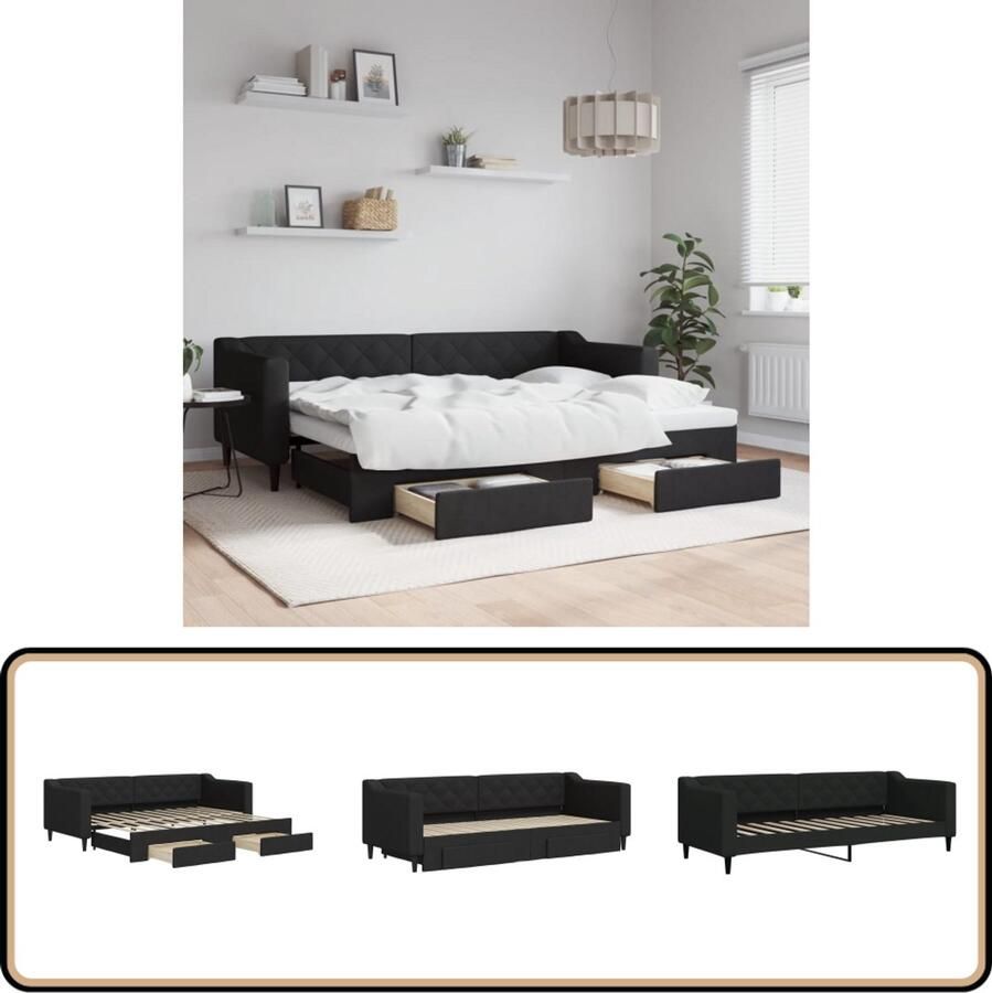 VidaXL Slaapbank Onderschuifbed en Lades Zwart Slaapbank Onderschuifbed Tweepersoonsbed Boxspring Lounge Sofa