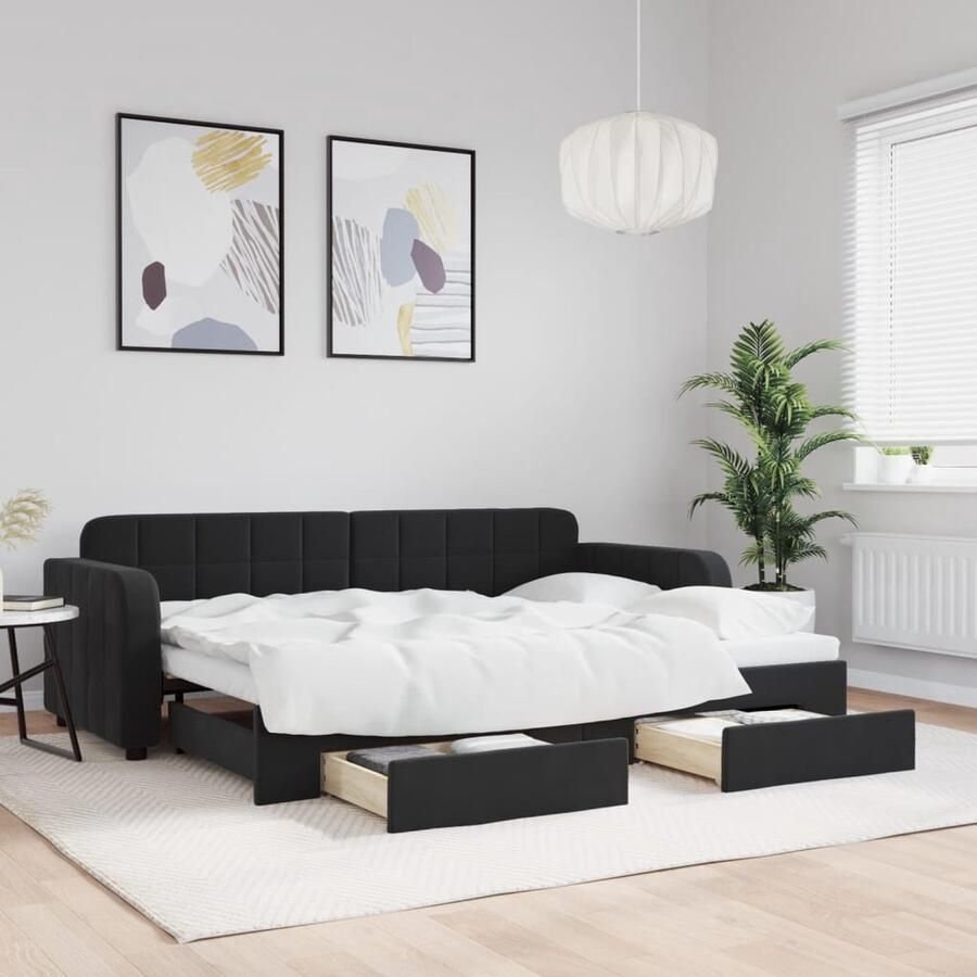 VidaXL Slaapbank Onderschuifbed en Lades Zwart Slaapbank Sofa Bed Tweepersoons Bed Onder Schuifbed Zwarte Slaapbank Velvet Bank Lounge Meubilair - Foto 2
