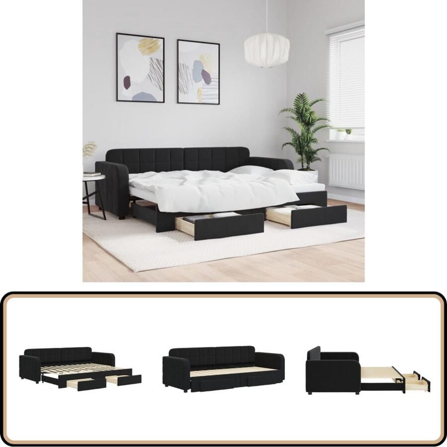 VidaXL Slaapbank Onderschuifbed en Lades Zwart Slaapbank Sofa Bed Tweepersoons Bed Onder Schuifbed Zwarte Slaapbank Velvet Bank Lounge Meubilair