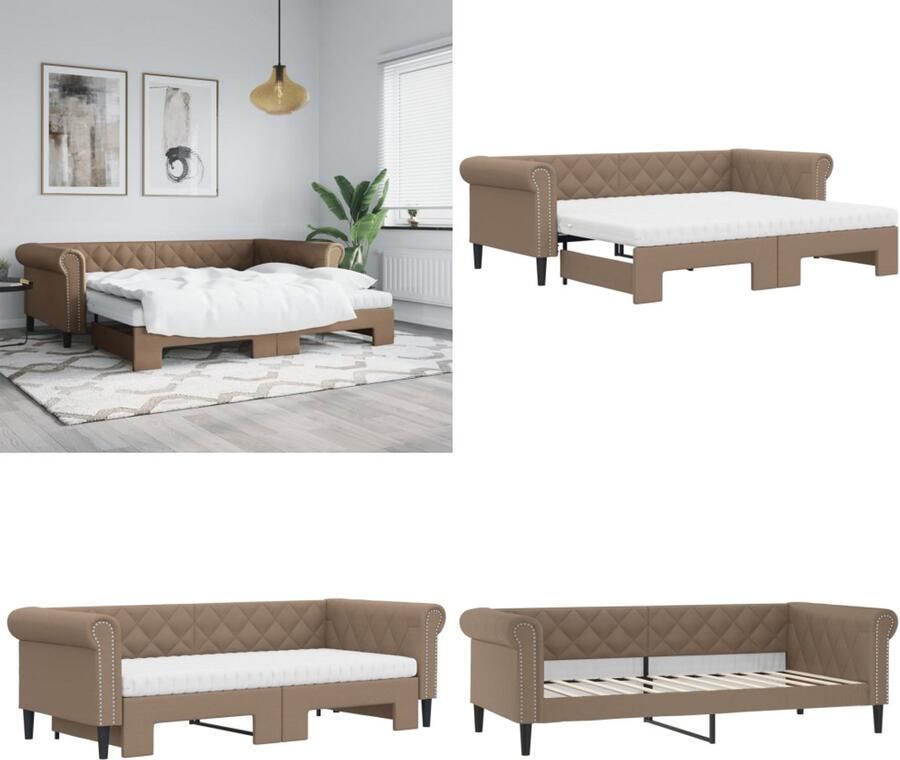 VidaXL Slaapbank onderschuifbed en matrassen 90x200 cm kunstleer Slaapbank Met Onderschuifbed Slaapbanken Met Onderschuifbedden Slaapbank Bedbank