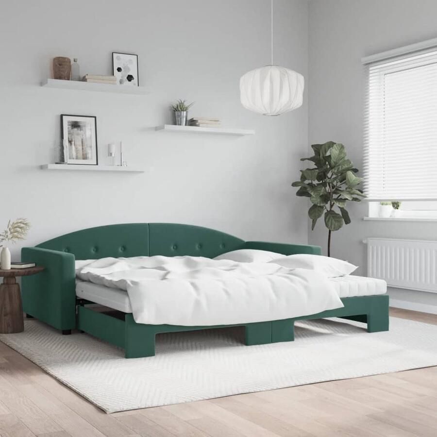 VidaXL Slaapbank Onderschuifbed Fluweel Donkergroen Slaapbank Sofa Bed Donkere Kleuren Tweepersoons Bed Lounge Meubilair Woonkamer Meubels Guest Room Furniture - Foto 2