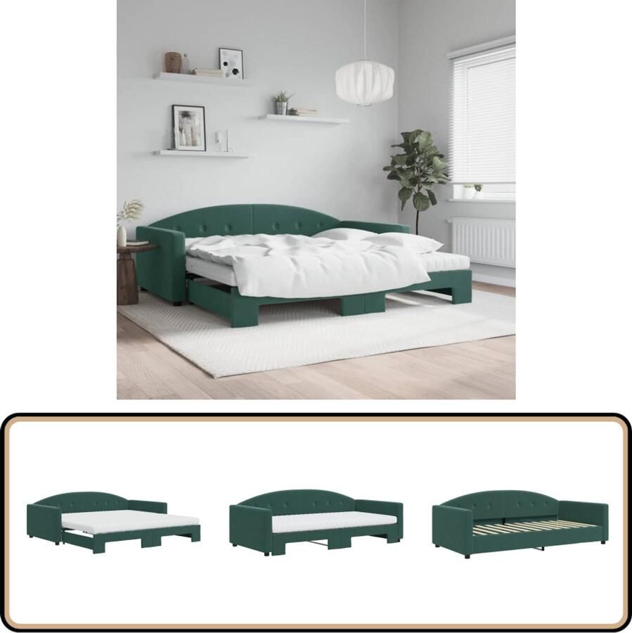 VidaXL Slaapbank Onderschuifbed Fluweel Donkergroen Slaapbank Sofa Bed Donkere Kleuren Tweepersoons Bed Lounge Meubilair Woonkamer Meubels Guest Room Furniture
