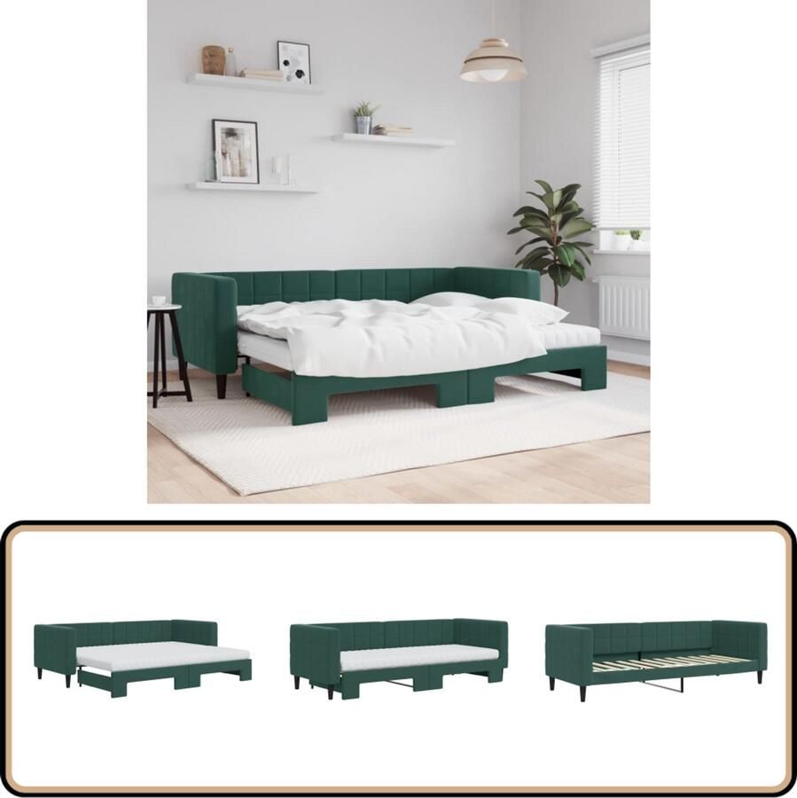VidaXL Slaapbank Onderschuifbed Fluweel Groen Slaapbank Donkere Groene Meubels Tweepersoons Sofa Bed Fluweel Sofa Design Bank