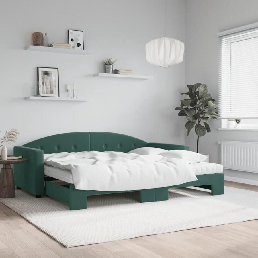 VidaXL Slaapbank Onderschuifbed Fluweel Groen Slaapbank Sofa Bed Tweepersoons Bed Donkere Kleuren Meubels Donkergroene Bank Bankstel Lounge Furniture - Foto 2