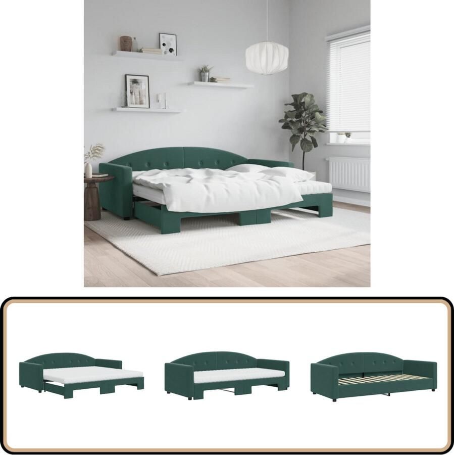 VidaXL Slaapbank Onderschuifbed Fluweel Groen Slaapbank Sofa Bed Tweepersoons Bed Donkere Kleuren Meubels Donkergroene Bank Bankstel Lounge Furniture