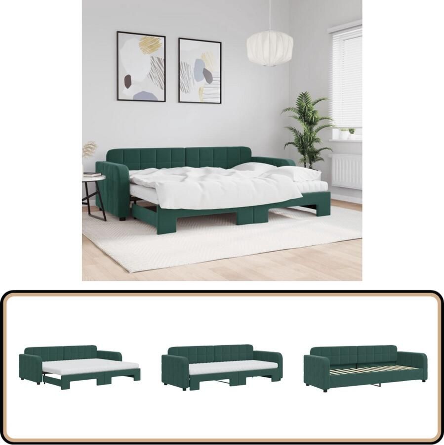 VidaXL Slaapbank Onderschuifbed Fluweel Groen Slaapbank Sofa Bed Tweepersoons Bed Donkere Meubels Fluweel Meubel Zitmeubilair