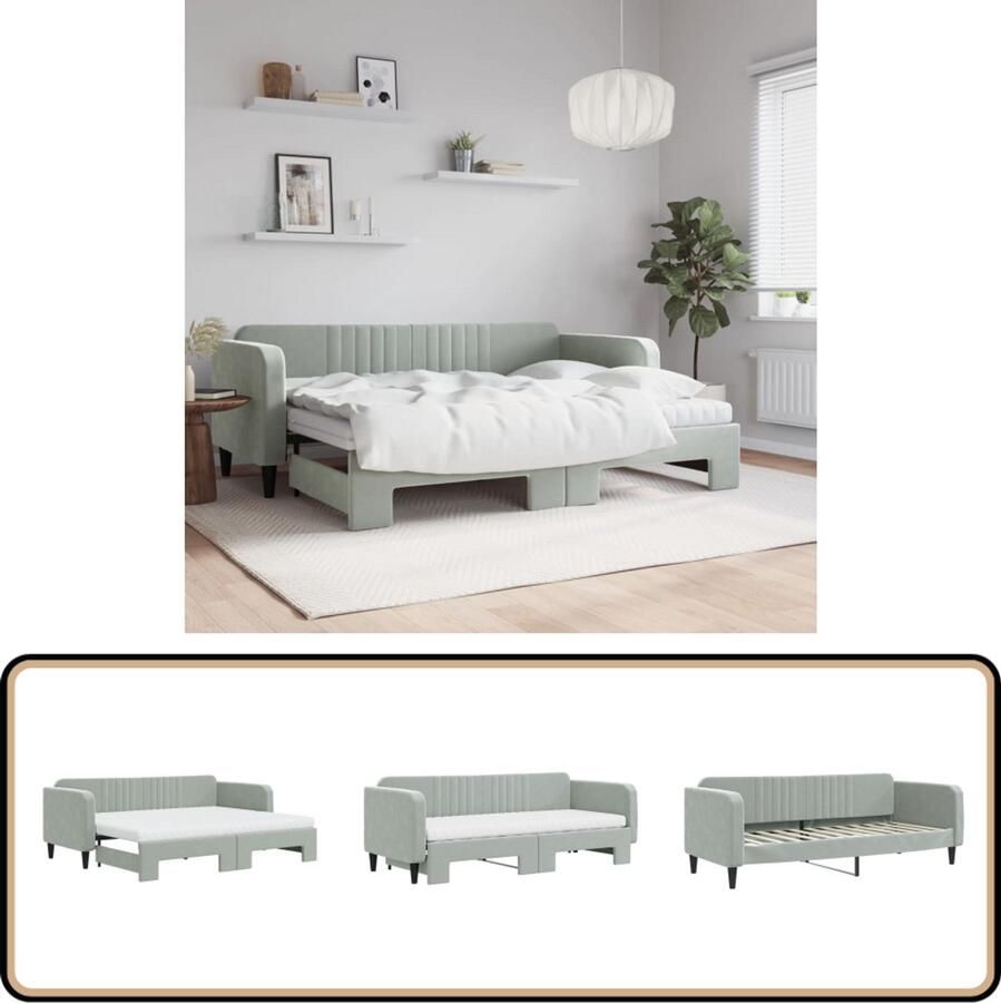 VidaXL Slaapbank Onderschuifbed Fluweel Lichtgrijs Slaapbank Sofa Bed Tweepersoons Bed Onder Schuifbed Fluweel Grijs Modern