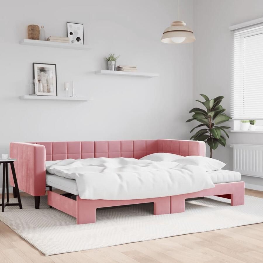 VidaXL Slaapbank Onderschuifbed Fluweel Roze Slaapbank Sofa Bed Fluweelsofa Rozesofa Tweepersoonsbed Guestbed Livingroom Furniture Bedroom Furniture - Foto 2