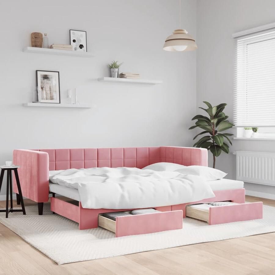 VidaXL Slaapbank Onderschuifbed Fluweel Roze Slaapbank Sofa Bed Tweepersoonsbed Fluweelsofa Rozesofa Veelzijdige Meubels Compact Wonen Opbergmeubilair Livingroom Furniture - Foto 2