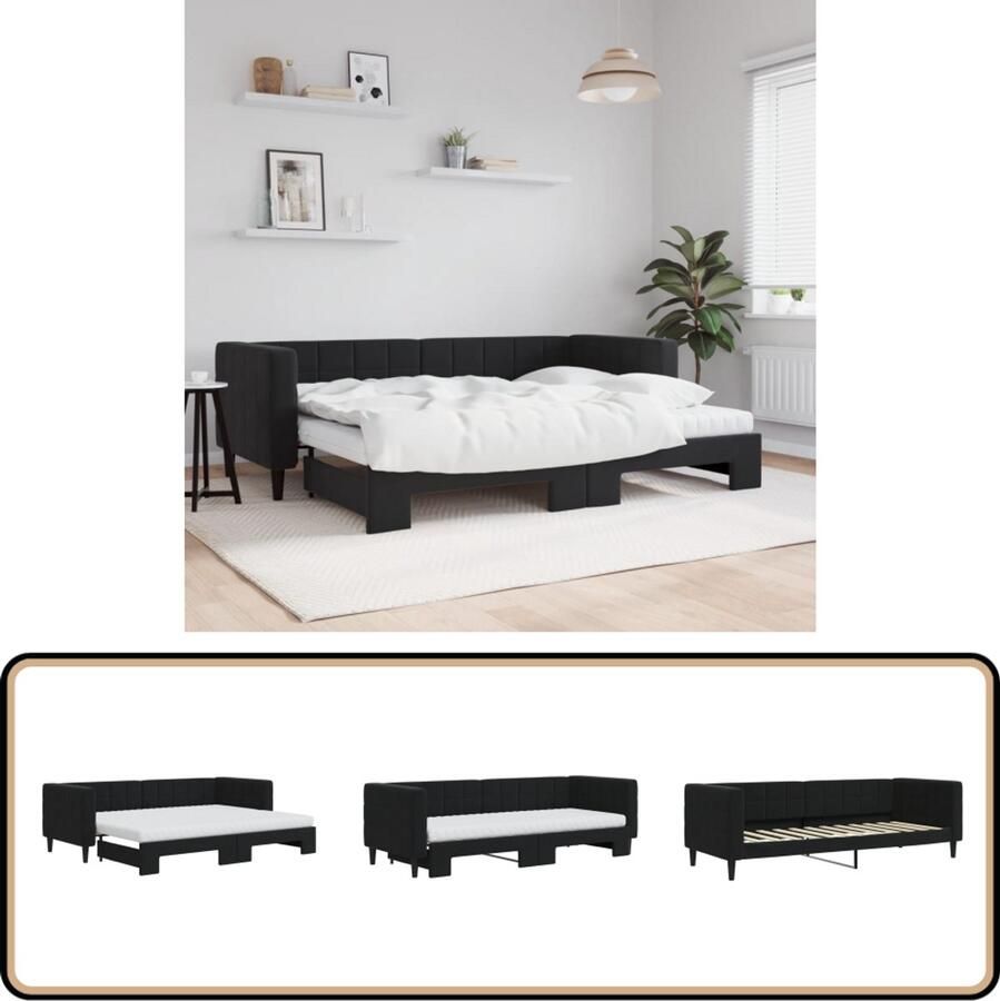 VidaXL Slaapbank Onderschuifbed Fluweel Zwart Slaapbank Tweepersoons Bed Zwarte Meubels Lounge Sofa Multifunctionele Meubelen