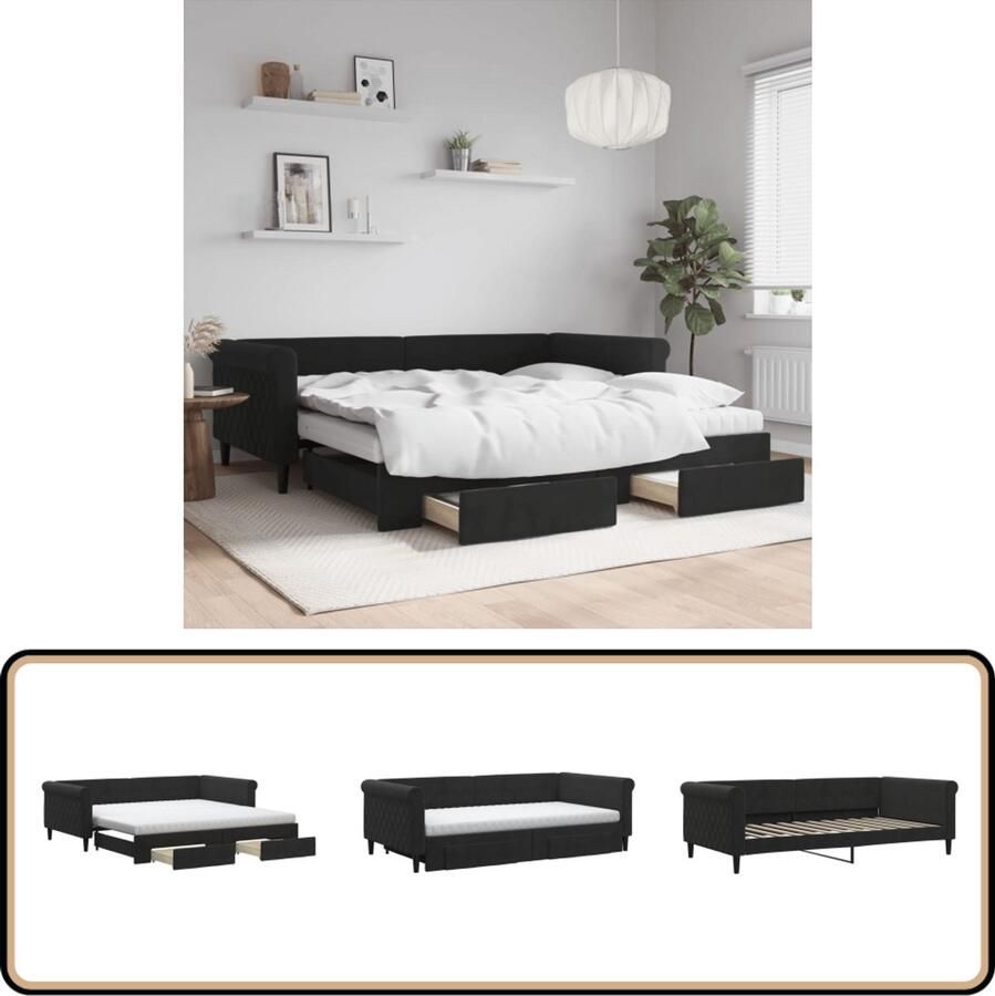 VidaXL Slaapbank Onderschuifbed Fluweel Zwart Slaapbank Tweepersoonsbed Onderschuifbed Zwarte Slaapbank Fluweelslaapbank Lounge Sofa Bed Multifunctionele Meubels Opbergmogelijkheden
