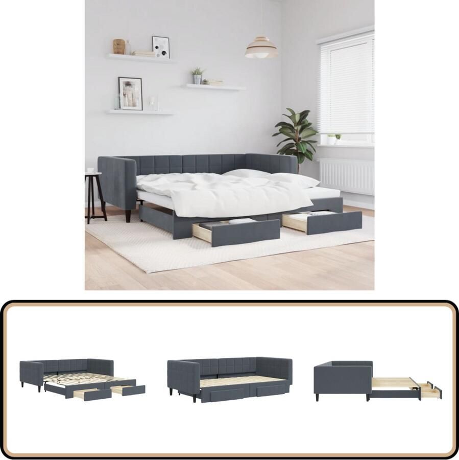 VidaXL Slaapbank onderschuifbed lades 100x200 cm fluweel donkergrijs