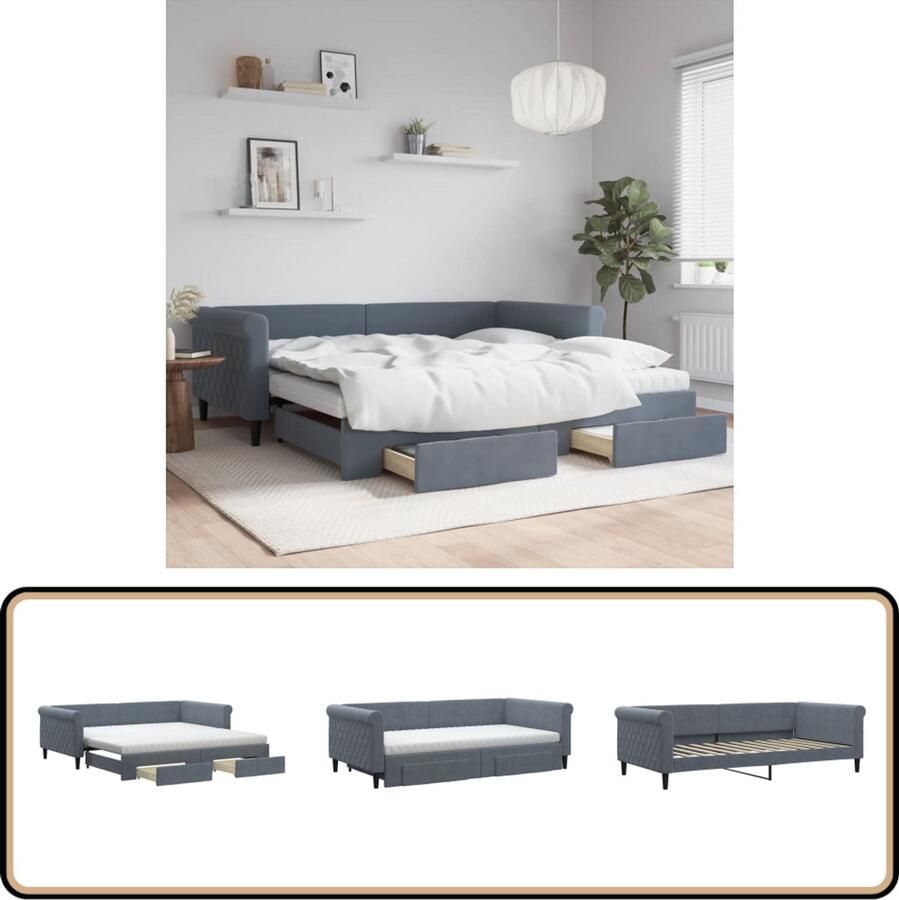 VidaXL Slaapbank onderschuifbed lades 100x200 cm fluweel donkergrijs