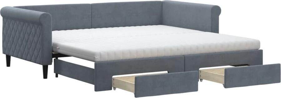 VidaXL Slaapbank onderschuifbed lades 100x200 cm fluweel donkergrijs - Foto 3