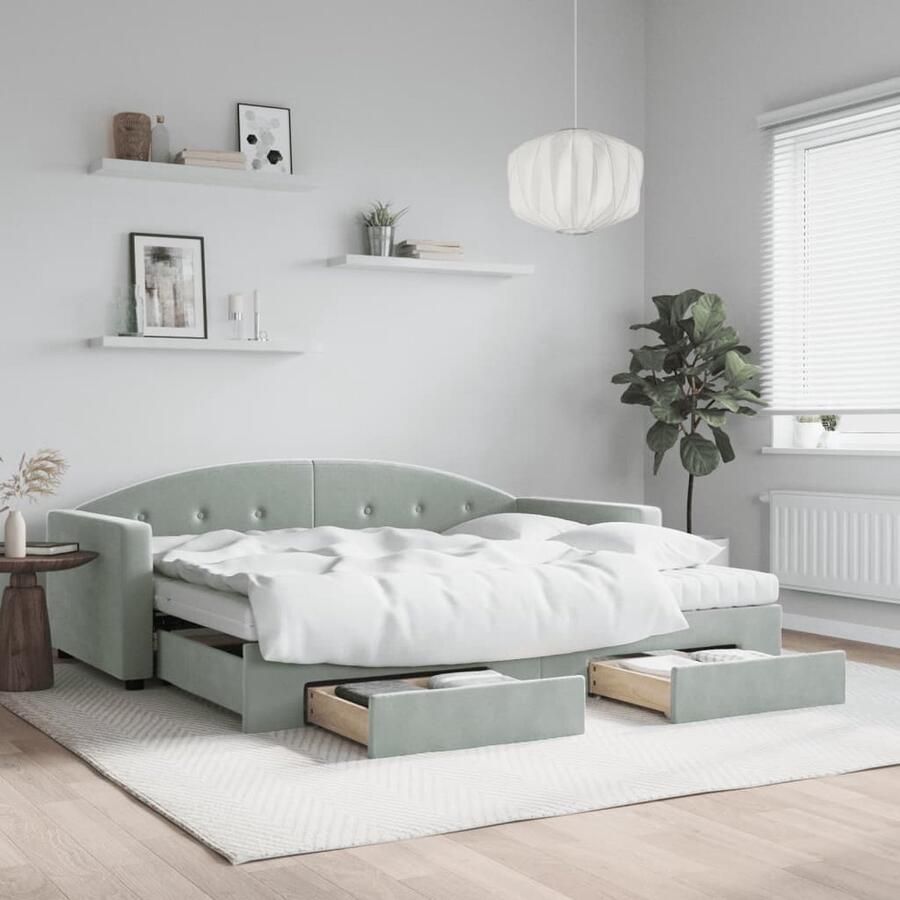 VidaXL Slaapbank Onderschuifbed Lades Lichtgrijs Slaapbank Sofa Bed Tweepersoons Bed Onder Schuif Bed Boxspring Lounge Meubilair Woonkamermeubels Slaapkamermeubels Grijs - Foto 2