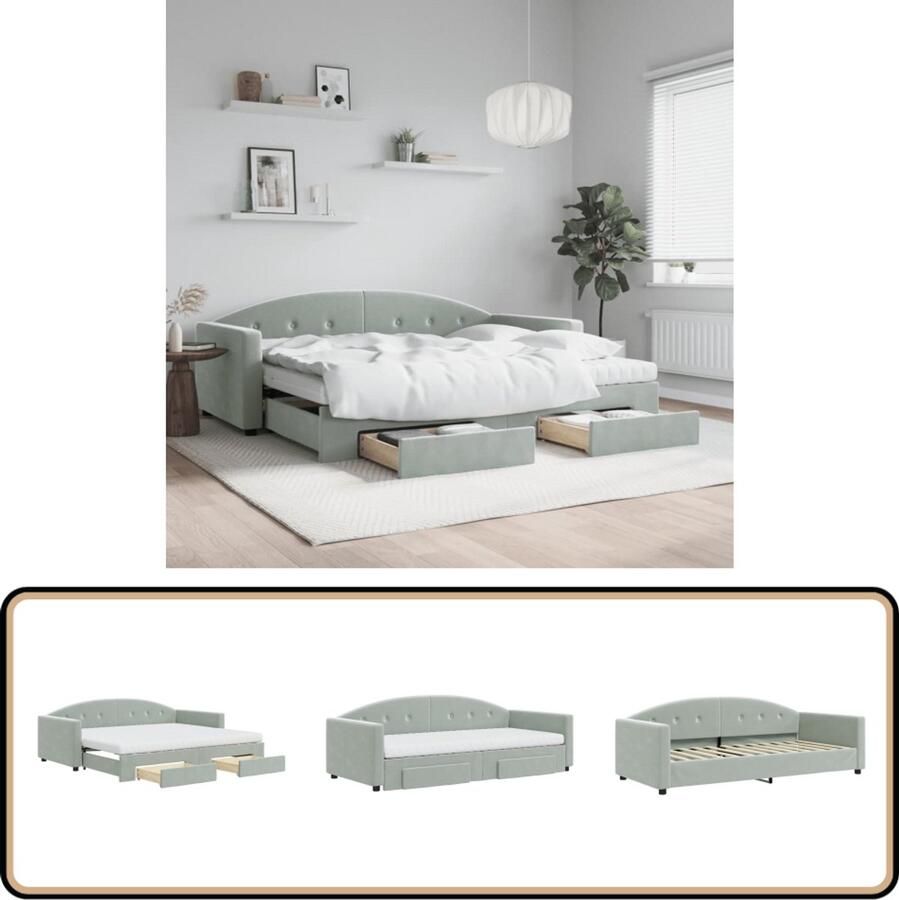 VidaXL Slaapbank Onderschuifbed Lades Lichtgrijs Slaapbank Sofa Bed Tweepersoons Bed Onder Schuif Bed Boxspring Lounge Meubilair Woonkamermeubels Slaapkamermeubels Grijs