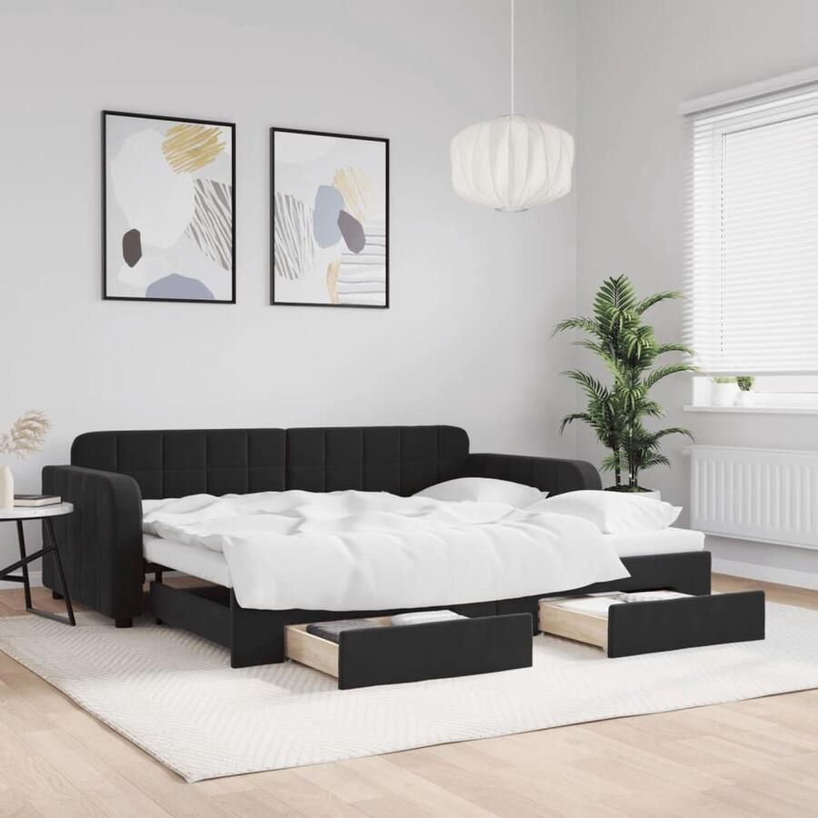 VidaXL Slaapbank Onderschuifbed Lades Zwart Fluweel Slaapbank Tweepersoons Bed Zwarte Slaapbank Design Sofa Bed Lounge Bank Boxspring Alternatief Multifunctionele Meubels Opslagmogelijkheden - Foto 2