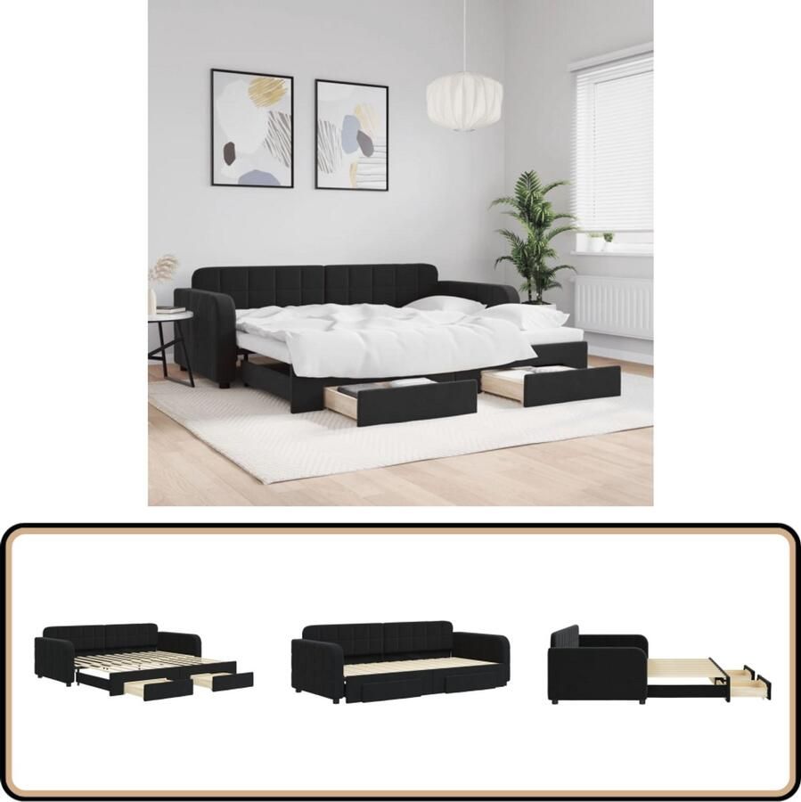 VidaXL Slaapbank Onderschuifbed Lades Zwart Fluweel Slaapbank Tweepersoons Bed Zwarte Slaapbank Design Sofa Bed Lounge Bank Boxspring Alternatief Multifunctionele Meubels Opslagmogelijkheden