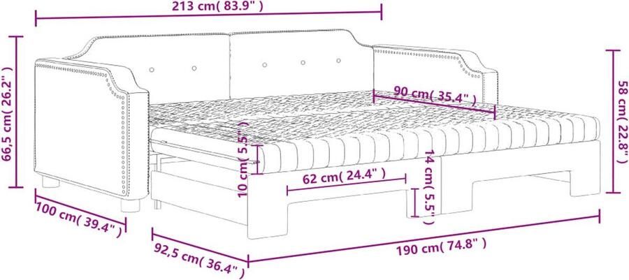 VidaXL Slaapbank Onderschuifbed Lichtgrijs 90x190 cm Slaapbank Sofa Bed Tweepersoonsbed Kanapé Lit Boxspring