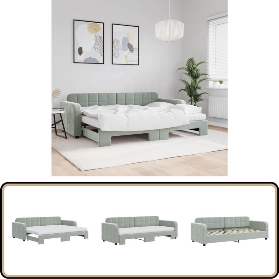 VidaXL Slaapbank Onderschuifbed Lichtgrijs Fluweel Slaapbank Sofa Bed Tweepersoonsbed Lounge Meubilair Fluweel Bank Grijs Meubilair Compact Wonen