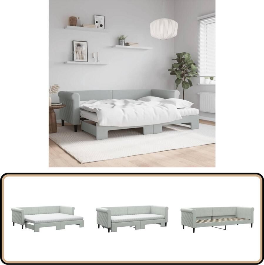 VidaXL Slaapbank Onderschuifbed Lichtgrijs Fluweel Slaapbank Tweepersoonsbed Sofa Bed Fluweelsofa Grijs Meubilair Lounge Bank Multifunctionele Bank Living Room Furniture