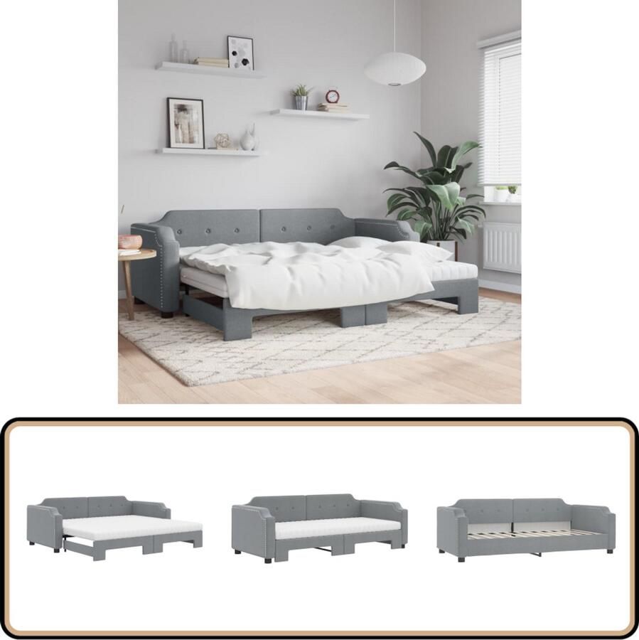 VidaXL Slaapbank Onderschuifbed Matras Lichtgrijs Slaapbank Tweepersoonsbed Sofa Bed Onder Schuifbed Zitmeubel