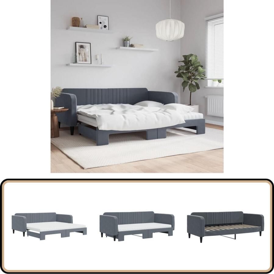 VidaXL Slaapbank onderschuifbed matrassen 100x200cm fluweeldonkergrijs