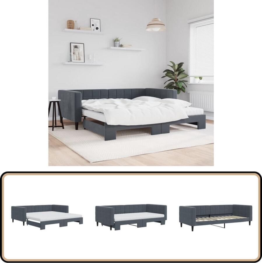 VidaXL Slaapbank onderschuifbed matrassen 100x200cm fluweeldonkergrijs