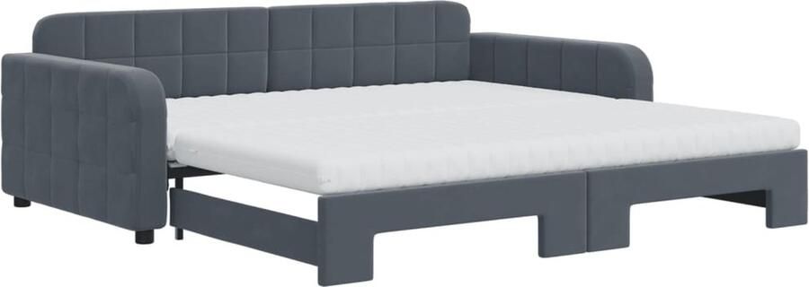 VidaXL Slaapbank onderschuifbed matrassen 100x200cm fluweeldonkergrijs - Foto 3