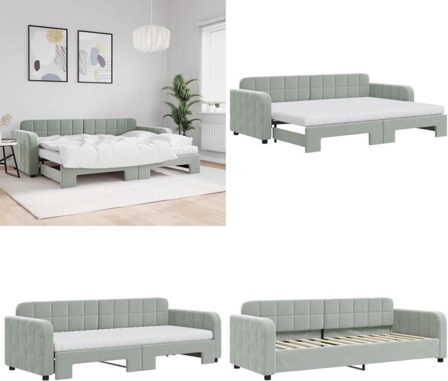 VidaXL Slaapbank onderschuifbed matrassen 80x200 cm fluweel lichtgrijs Slaapbank Met Onderschuifbed Slaapbanken Met Onderschuifbedden Slaapbank Bedbank
