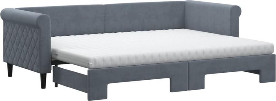 VidaXL Slaapbank onderschuifbed matrassen 80x200cm fluweel donkergrijs