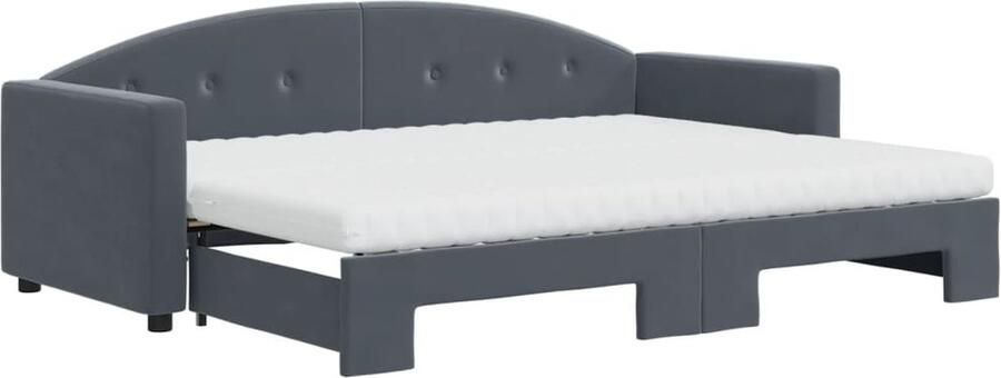 VidaXL Slaapbank onderschuifbed matrassen 80x200cm fluweel donkergrijs