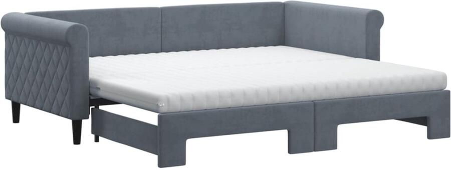 VidaXL Slaapbank onderschuifbed matrassen 90x190cm fluweel donkergrijs