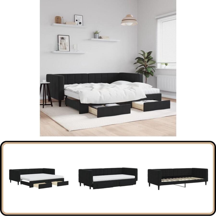 VidaXL Slaapbank Onderschuifbed Met Lades Zwart Slaapbank Tweepersoons Bed Zwarte Meubels Design Sofa Lounge Bank