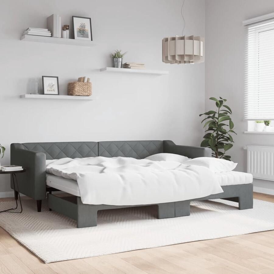 VidaXL Slaapbank Onderschuifbed met matrassen Donkergrijs Slaapbank Donkere Grijze Slaapbank Tweepersoons Slaapbank Sofa Bed Onderschuifbed Multifunctionele Meubels Compact Meubilair Moderne Slaapbanken - Foto 2