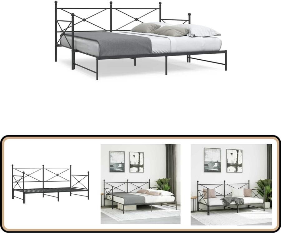 VidaXL Slaapbank onderschuifbed zonder matras 100x190 cm staal zwart
