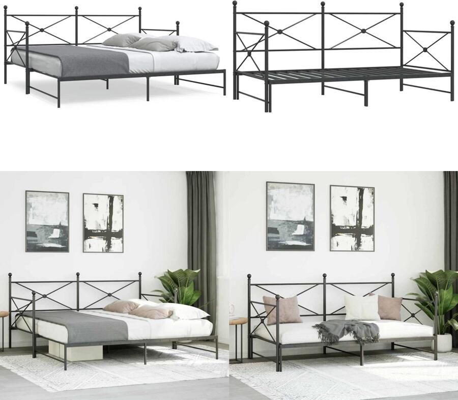 VidaXL Slaapbank onderschuifbed zonder matras 100x200 cm staal zwart Slaapbank Met Onderschuifbed Slaapbanken Met Onderschuifbedden Slaapbank Bedbank