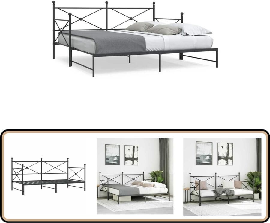 VidaXL Slaapbank onderschuifbed zonder matras 107x203 cm staal zwart