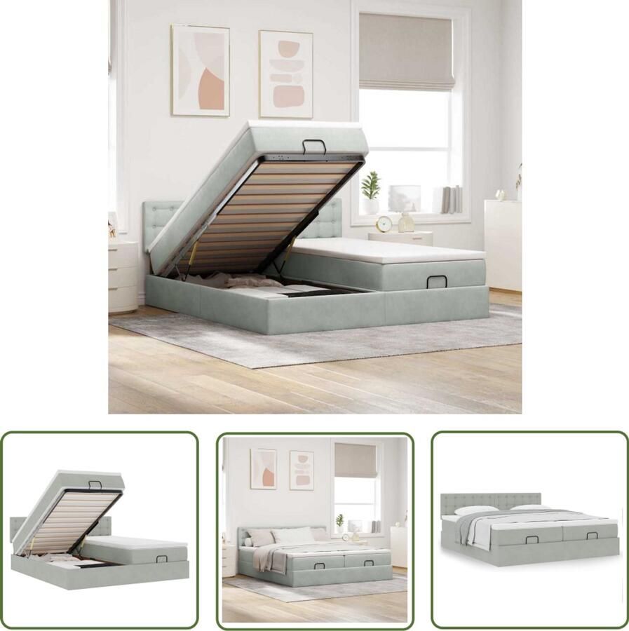 VidaXL Slaapbank Ottoman Bed Ottoman bed met matrassen 200x200cm fluweel lichtgrijs Boxspring Kingsize Bed Dubbel Bed
