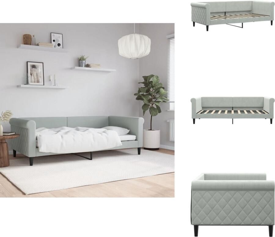 VidaXL Slaapbank Slaapbanken Bedbank Bankbed Slaapbank 90x190 cm fluweel lichtgrijs - Foto 2