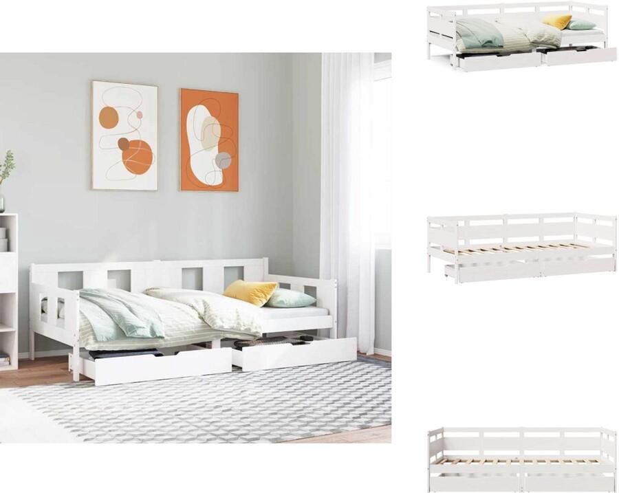 VidaXL Slaapbank Slaapbanken Bedbank Bankbed Slaapbank met lades 90x200 cm massief grenenhout wit