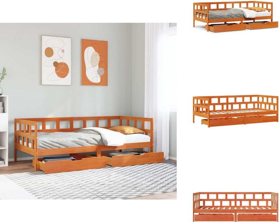 VidaXL Slaapbank Slaapbanken Bedbank Bankbed Slaapbank met lades zonder matras 90x200 cm hout wasbruin