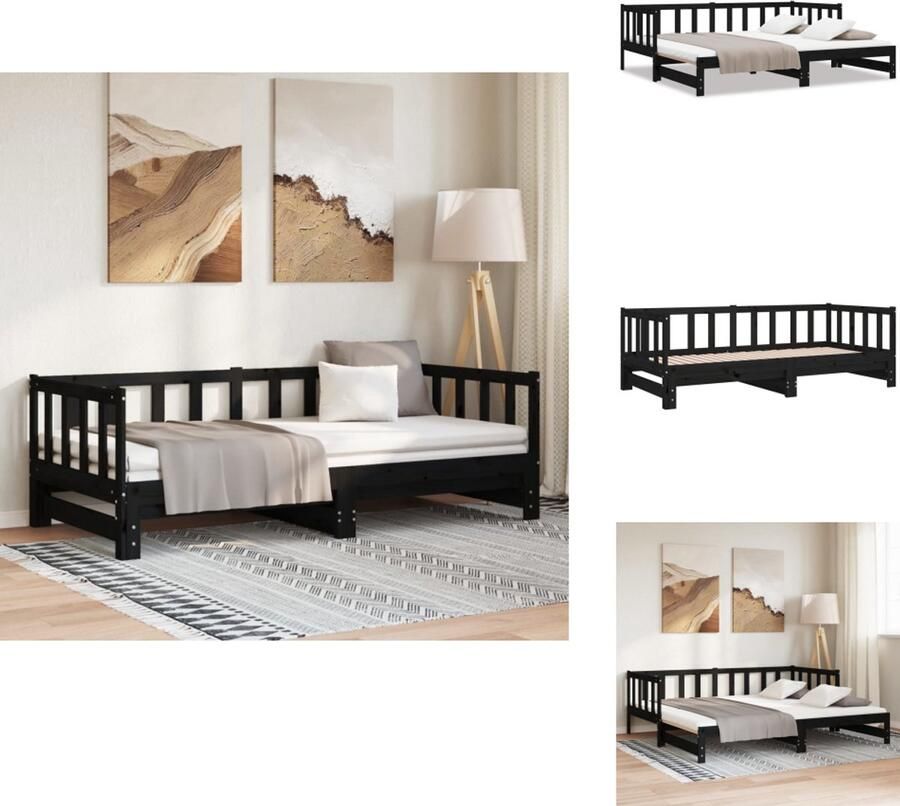 VidaXL Slaapbank Slaapbanken Bedbank Bankbed Slaapbank met onderschuifbed 90x200 cm massief grenenhout zwart